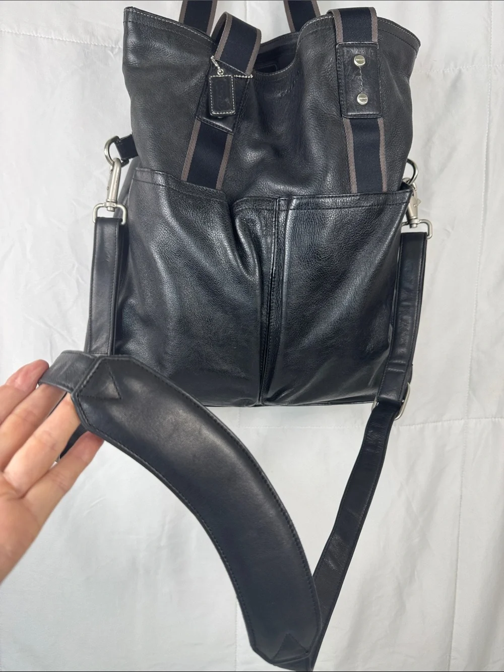 Coach F70558 Black Leather Tote Work Laptop Bag Unisex‎ w/ Strap